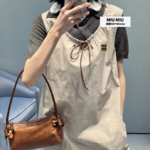 미우미우 Miu Miu 리본 스트링 나시 원피스 베이지 0