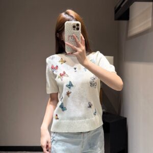 디올 버터플라이 자수 반팔 니트 아이보리 1