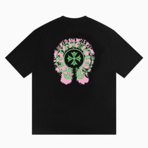 [M~XL]크롬하츠 그린 핑크 홀스슈 로고 프린팅 반팔 티셔츠 블랙
