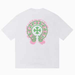 [M~XL]크롬하츠 그린 핑크 홀스슈 로고 프린팅 반팔 티셔츠 화이트