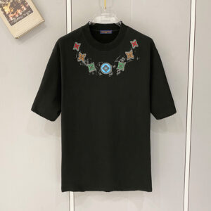 [S~XL]크롬하츠 넥라인 컬러 모노그램 플라워 프린트 티셔츠 블랙