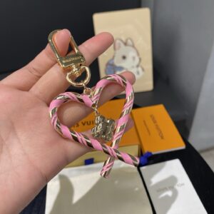 루이비통 배색 줄 하트 백 참 키링 핑크