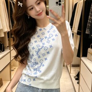 루이비통 모노그램 니트 반팔 티셔츠 화이트 블루 배색 1