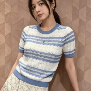 샤넬 Chanel 스트라이프 니트 반팔 티셔츠