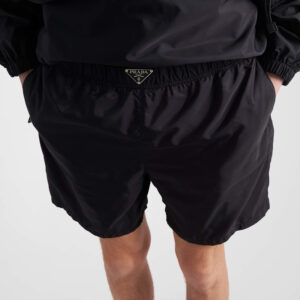 [S~XL]프라다 나일론 스틸 라벨 비치 쇼츠 블랙