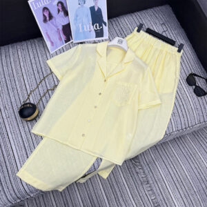 [S~L]로에베 로고 포켓 칼라 반팔 셔츠& 팬츠 세트 옐로우