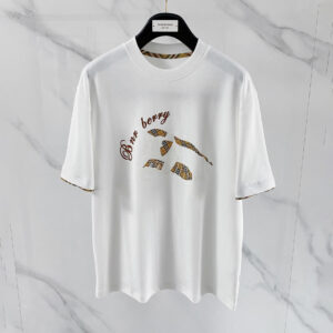 [M~3XL]버버리 체크 패치 워크 반팔 티셔츠 화이트