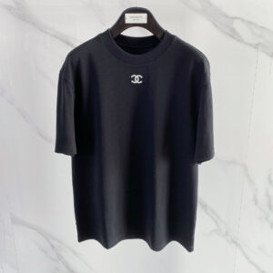 [M~3XL]샤넬 심플 CC 로고 자수 반팔 티셔츠 블랙