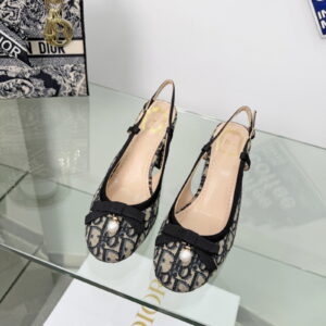 [220~275]디올 발레 슬링백 펌프스 딥 블루 디올 오블리크 자수 코튼 (굽 8cm) KDV590OLF_S10B