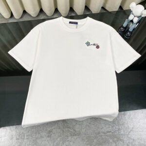 [S~XL]루이비통 자수 플로럴 레터 크루넥 반팔 티셔츠 화이트