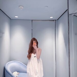 미우미우 로고 패치 코튼 캐미솔 미니 원피스