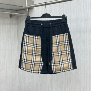 [M~3XL]버버리 체크 패치워크 빈티지 워싱 반바지 블랙