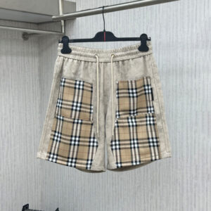 [M~3XL]버버리 체크 패치워크 빈티지 워싱 반바지 베이지