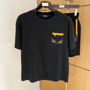 [M~3XL]펜디 몬스터 아이즈 지퍼 포켓 반팔 반바지 세트 블랙