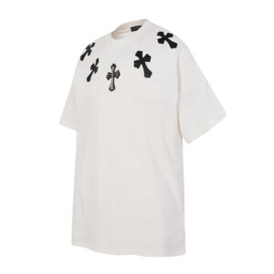 [S~XL]크롬하츠 레더 크로스 패치 반팔 티셔츠 화이트