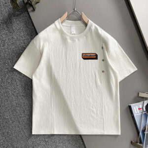 [M~4XL]버버리 라벨 사이드 버튼 코튼 티셔츠 아이보리