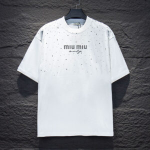 [S~XL]미우미우 큐빅 로고 도트 반팔 티셔츠 화이트