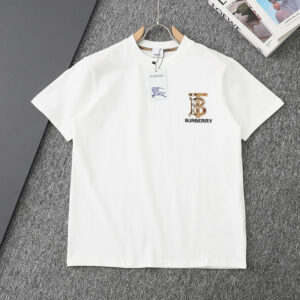 [M~2XL]버버리 체크 자수로고 아플리케 티셔츠 화이트