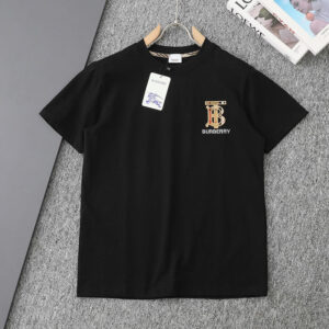 [M~2XL]버버리 체크 자수로고 아플리케 티셔츠 블랙