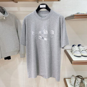 [M~3XL]발렌시아가 웨이브 1917 실버&블랙 로고 반팔 티셔츠 그레이