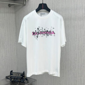 [M~3XL]발렌시아가 로고 레터 물감 프린팅 반팔 티셔츠 화이트