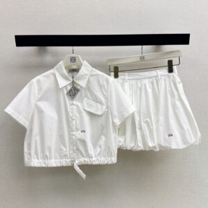로에베 아나그램 크롭 셔츠 & 벌룬 미니스커트 투피스 화이트