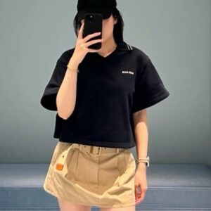 미우미우 세일러 카라 크롭 폴로 니트 반팔 티셔츠