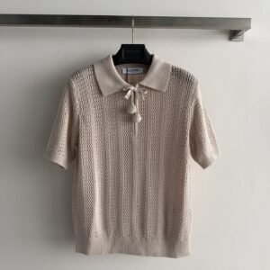 발렌티노 체리 포인트 베이지 오픈워크 니트 폴로 반팔