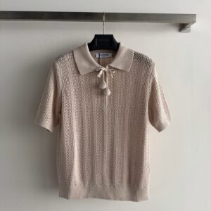 발렌티노 체리 포인트 베이지 오픈워크 니트 폴로 반팔