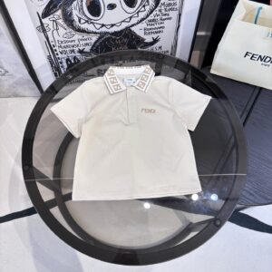 펜디 키즈 FF 로고 카라 반팔 폴로 셔츠 아이보리