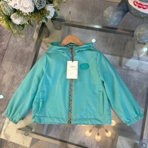 버버리 키즈 체크 후드 바람막이 점퍼 민트