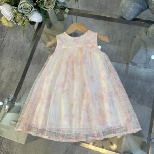 디올 키즈 오블리크 자수 플레어 원피스 핑크