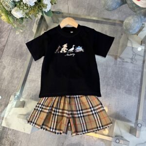 버버리 키즈 체크 와이드 팬츠 반팔 티셔츠 상하세트