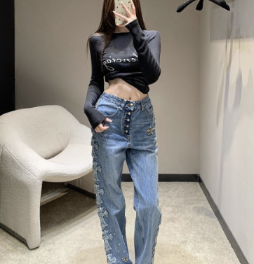 크롬하츠 헤비듀티 라인스톤 와이드 레그 진 - 이미지 11